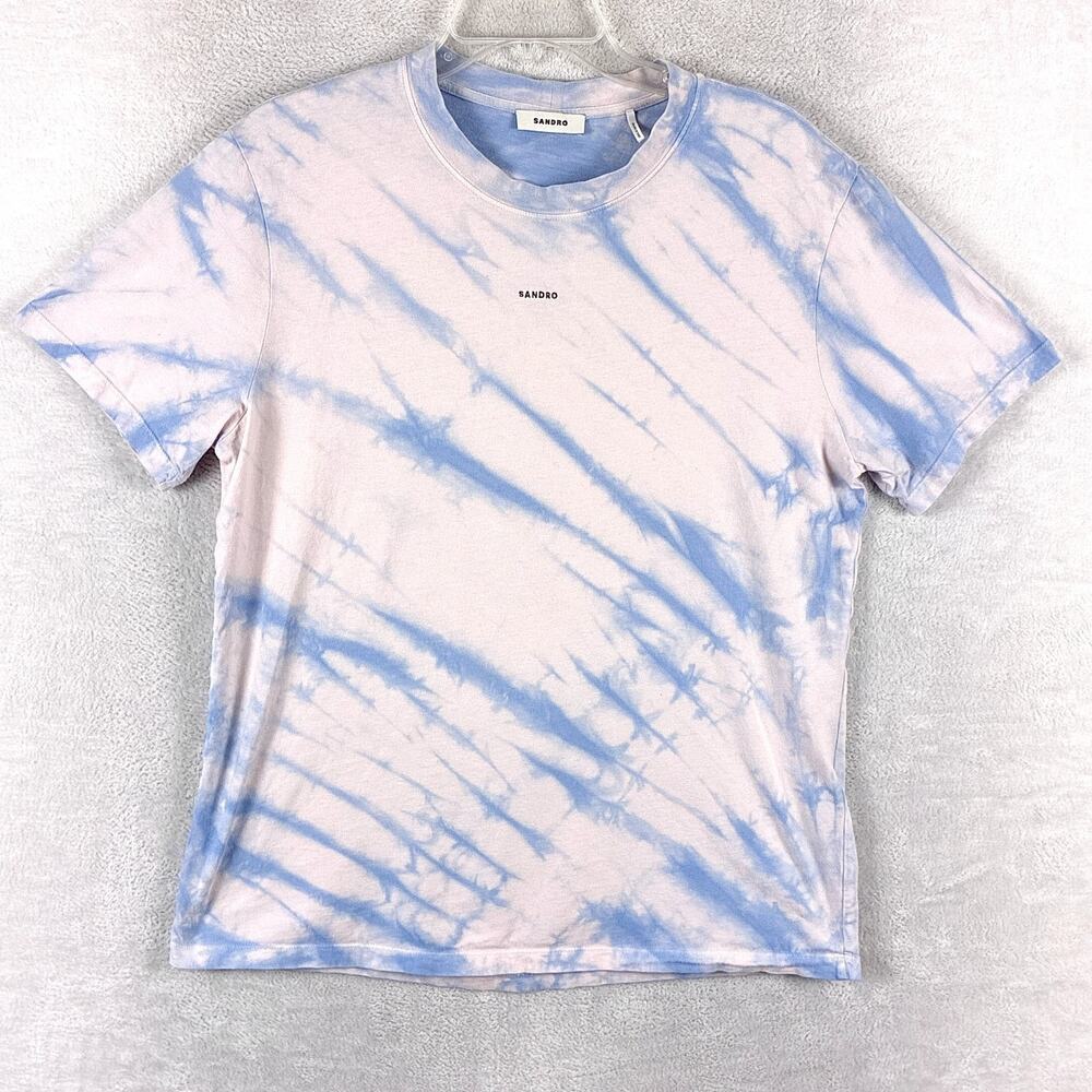 Sandro TShirt Mens L Pink Blue Tie Dye Embroidered Spellout Luxury Streetwear